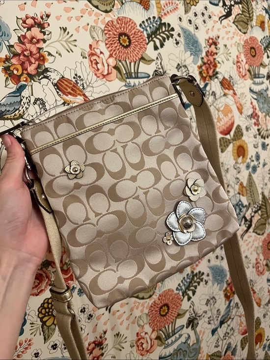 Coach Handbags - Coach Neutral Signature Crossbody with Floral Appliqués